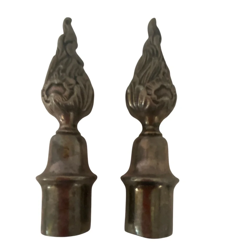 Vtg Silver Tone Candelabra Metal Flame Torch Finials Set Architectural Decor 4in